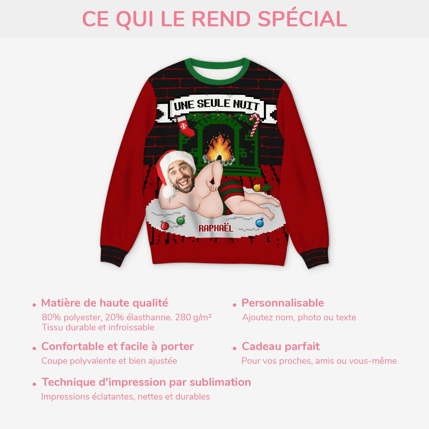 5813WFR5 pull moche de noel personnalise avec photo une seule nuit avec moi 5813w3qab