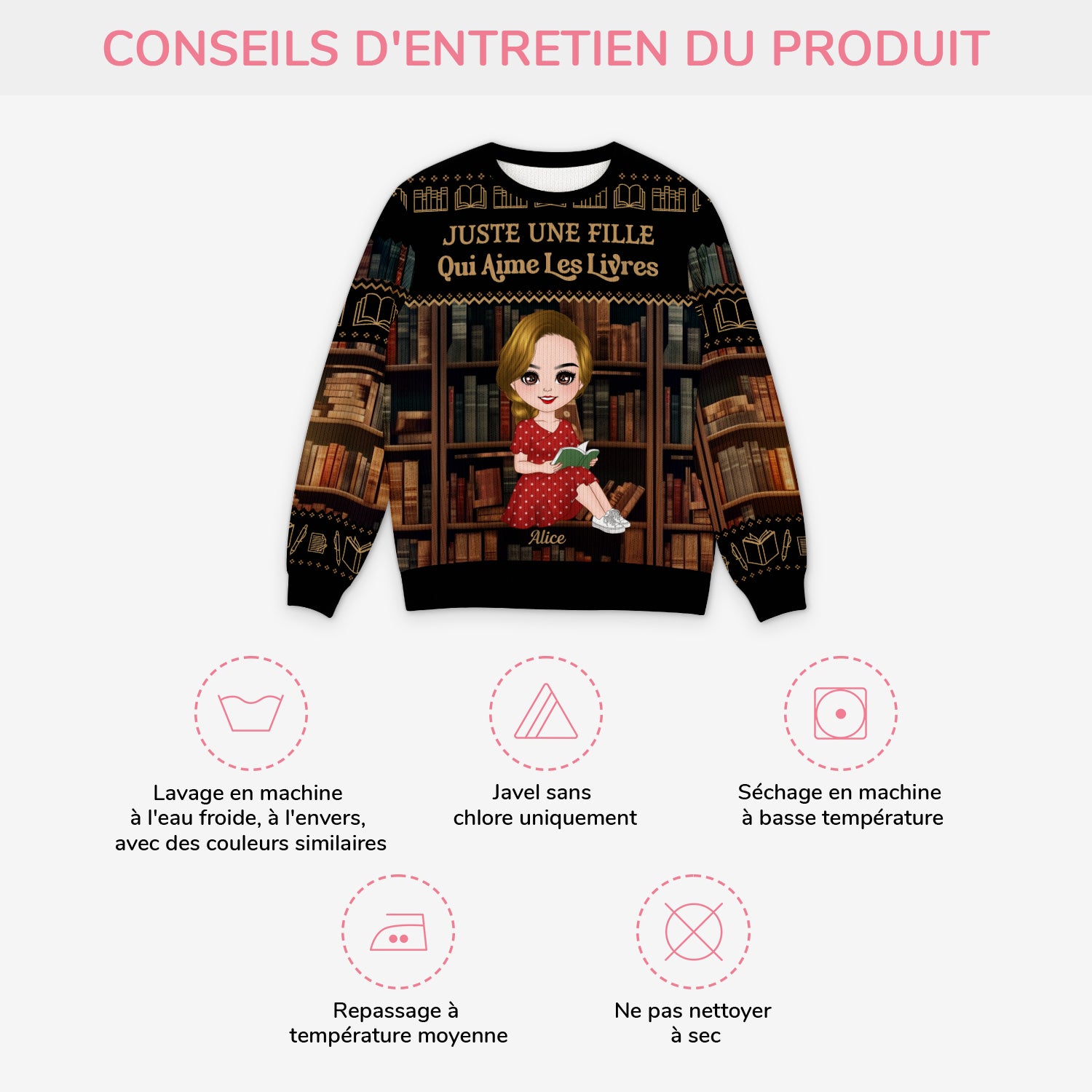 5814WFR4 pull moche de noel personnalise juste une fille qui aime les livres 5814wkmza