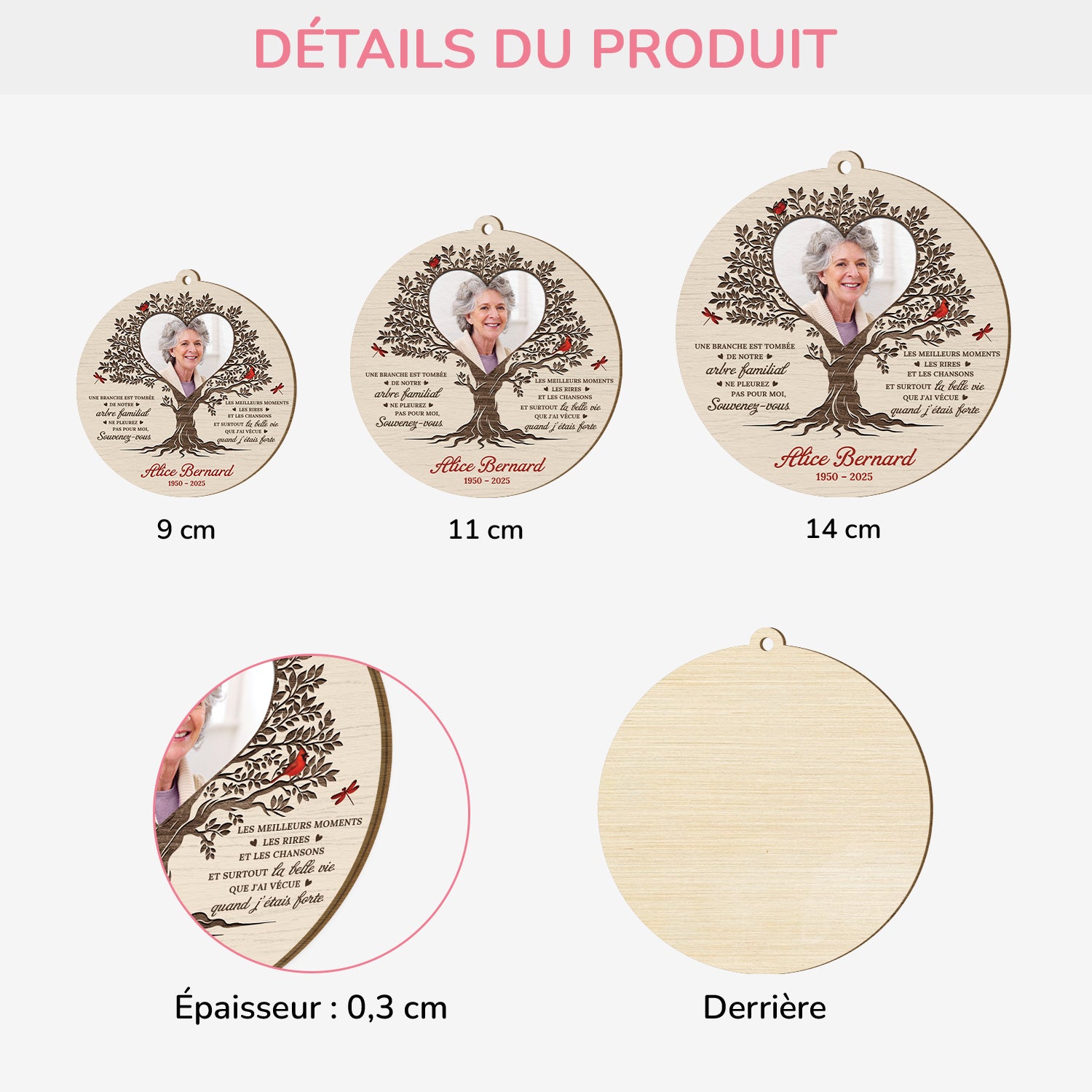 5816OFR3 ornement noel en bois a 1 couche personnalise commemoratif avec photo ne pleurez pas pour moi 5816o6vna