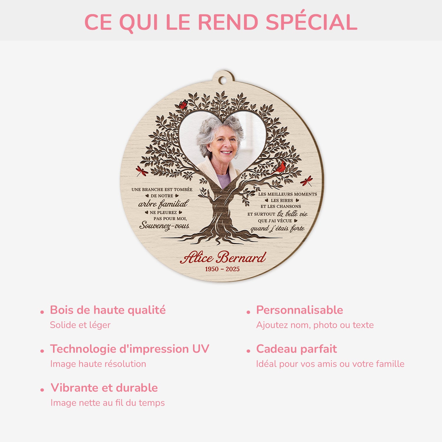5816OFR4 ornement noel en bois a 1 couche personnalise commemoratif avec photo ne pleurez pas pour moi 5816o6vna