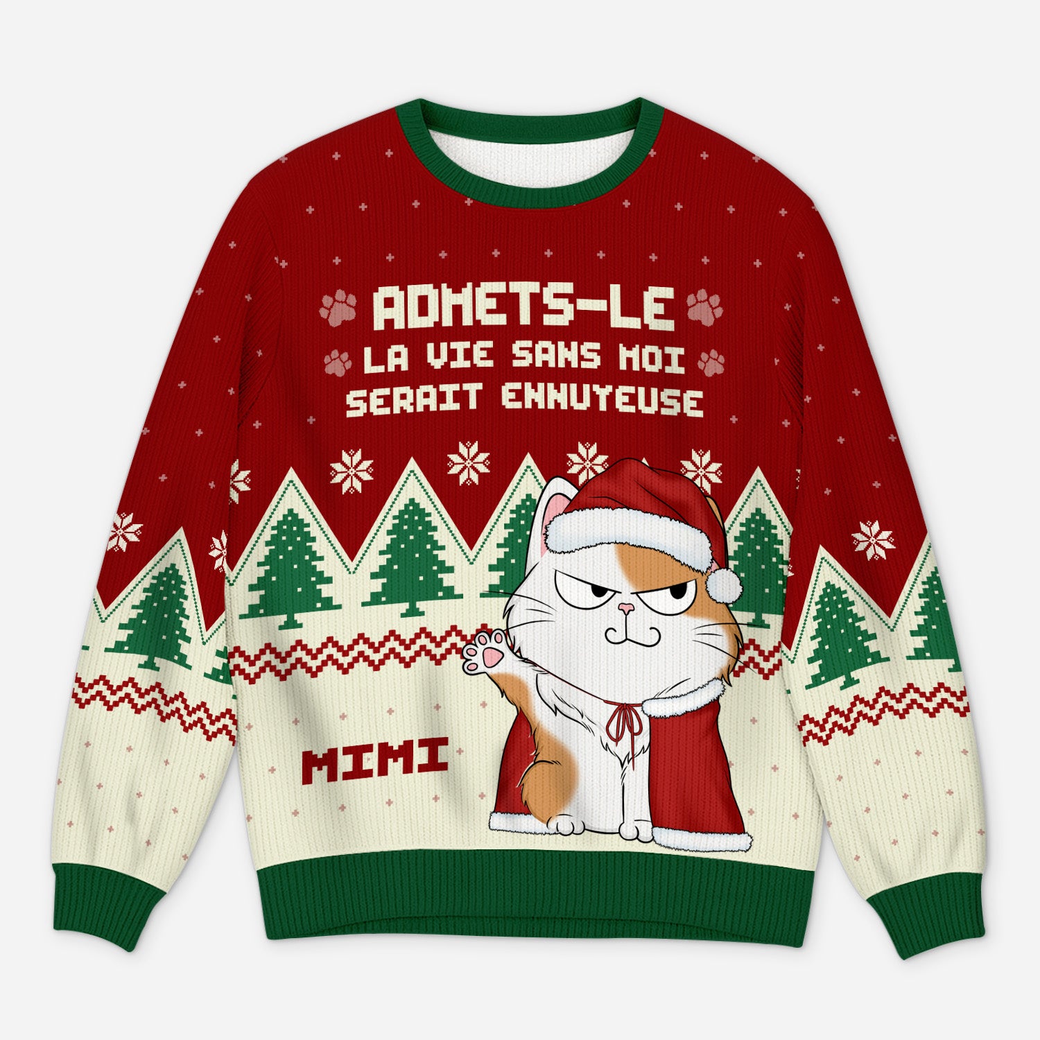 5818WFR1 pull de noel moche personnalise la vie sans chats 5818w6ltd