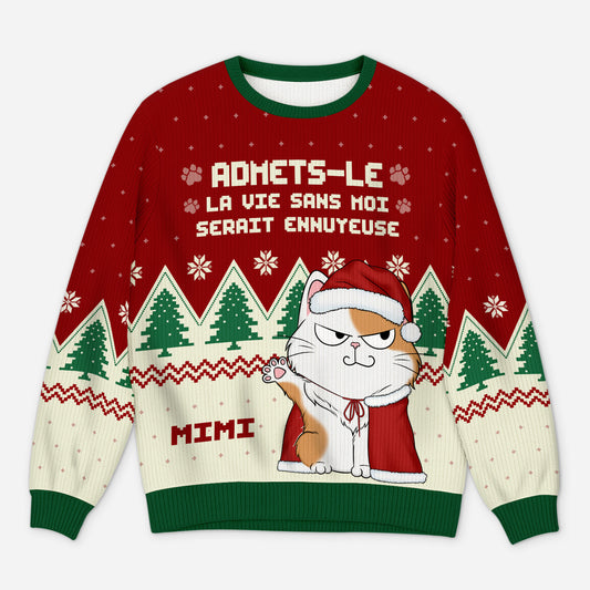 5818WFR1 pull de noel moche personnalise la vie sans chats 5818w6ltd