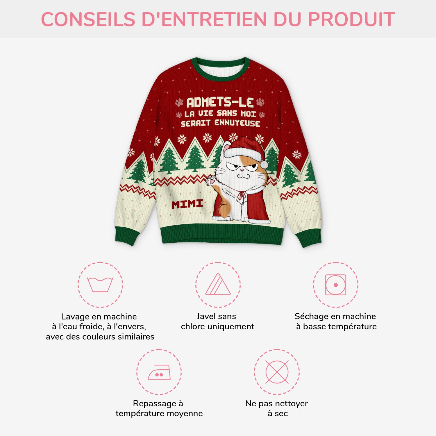 5818WFR4 pull de noel moche personnalise la vie sans chats 5818w6ltd