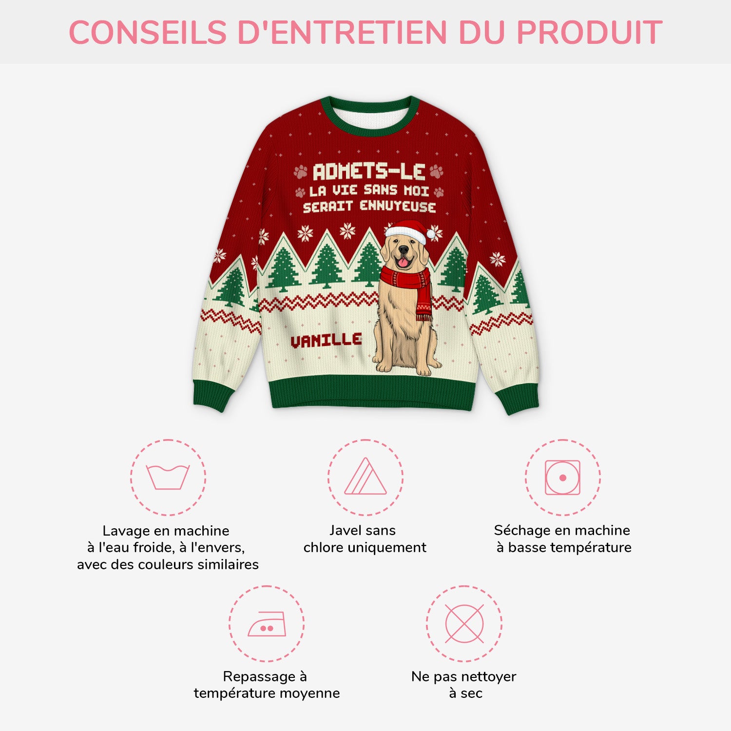 5818WFR4 pull de noel moche personnalise la vie sans chiens 5818w6ltc