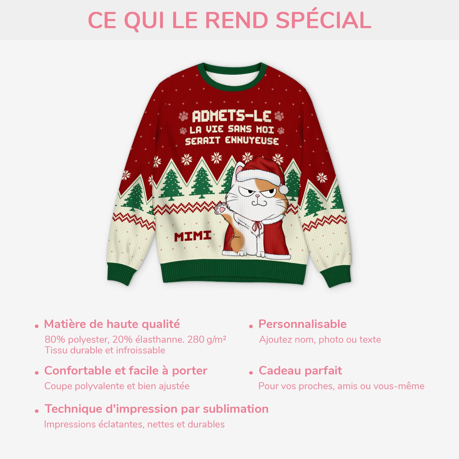 5818WFR5 pull de noel moche personnalise la vie sans chats 5818w6ltd