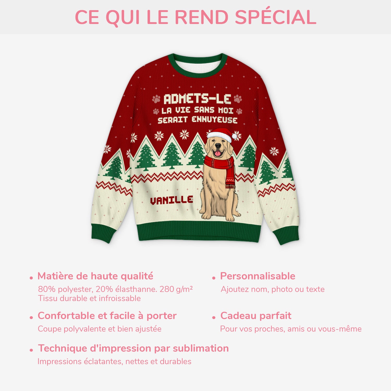 5818WFR5 pull de noel moche personnalise la vie sans chiens 5818w6ltc