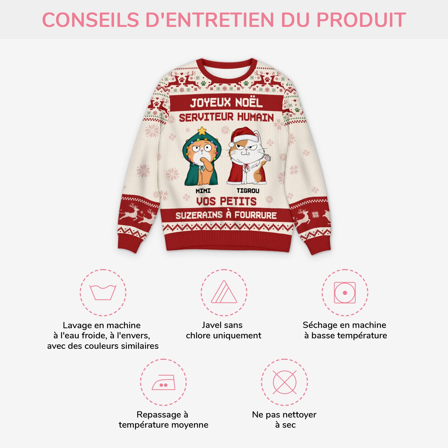 5819WFR4 pull moche de noel chat personnalise joyeux noel serviteur humain 5819w6zzd