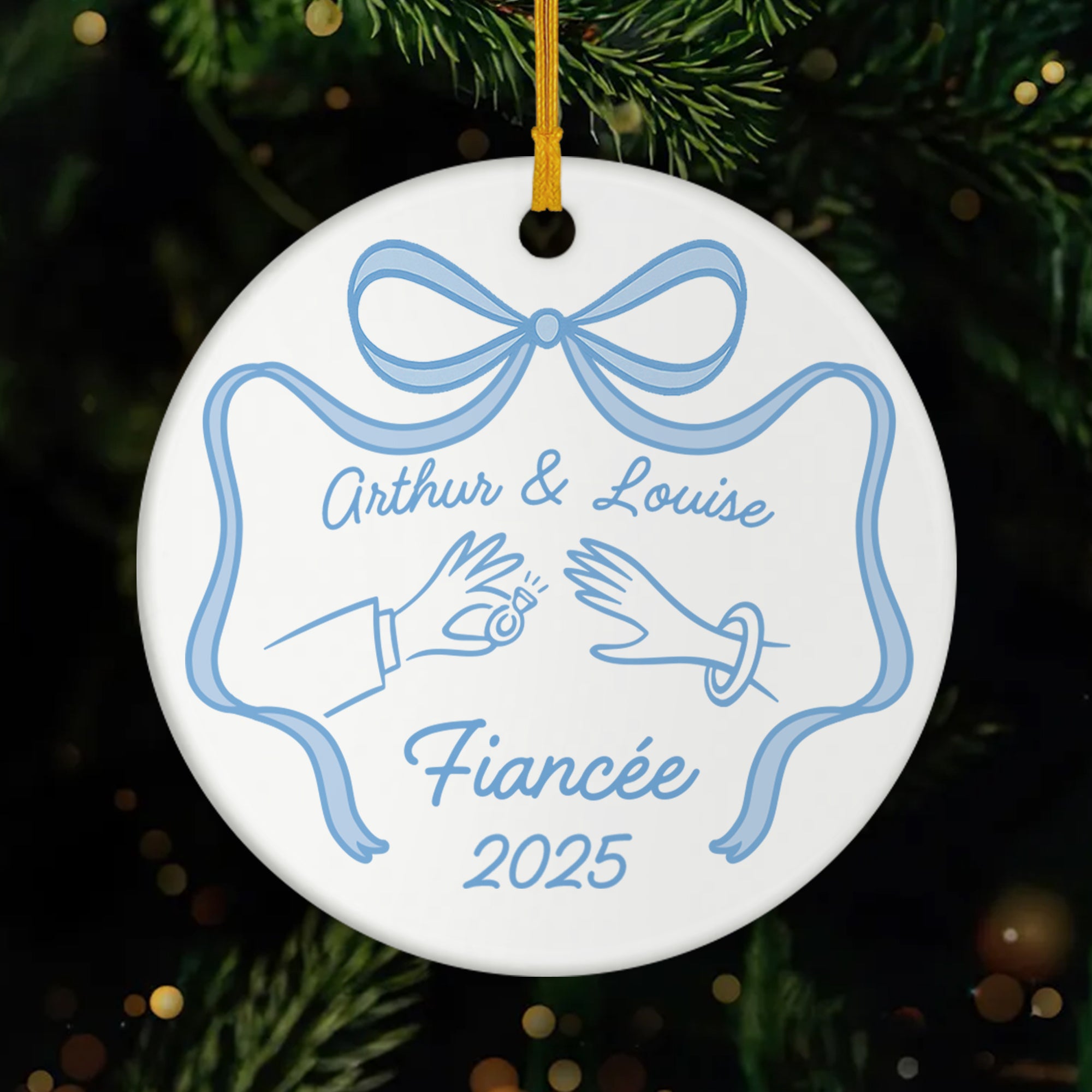 5820OFR1 ornement ceramique personnalise couple nous sommes fiances 5820otuzg