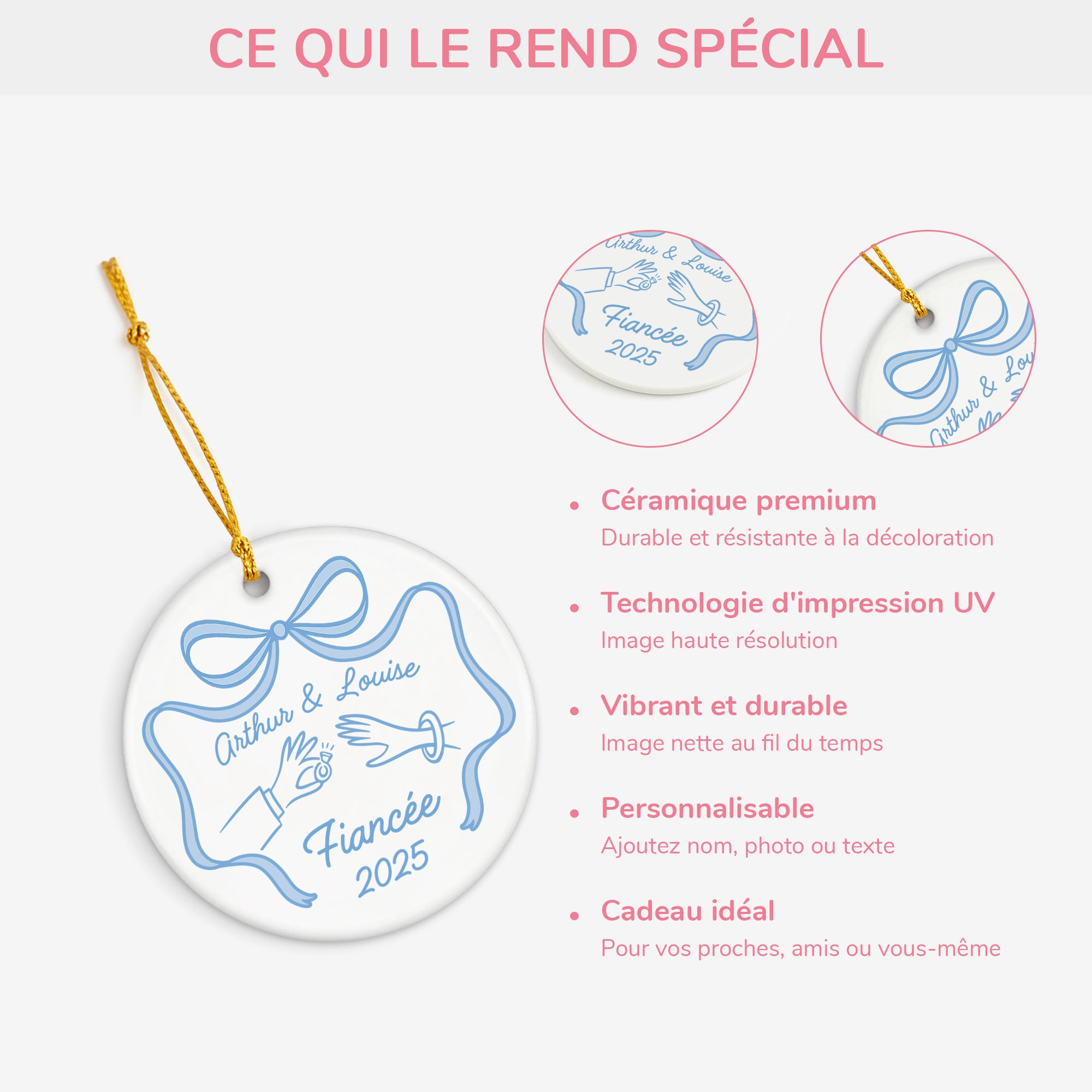 5820OFR4 ornement ceramique personnalise couple nous sommes fiances 5820otuzg