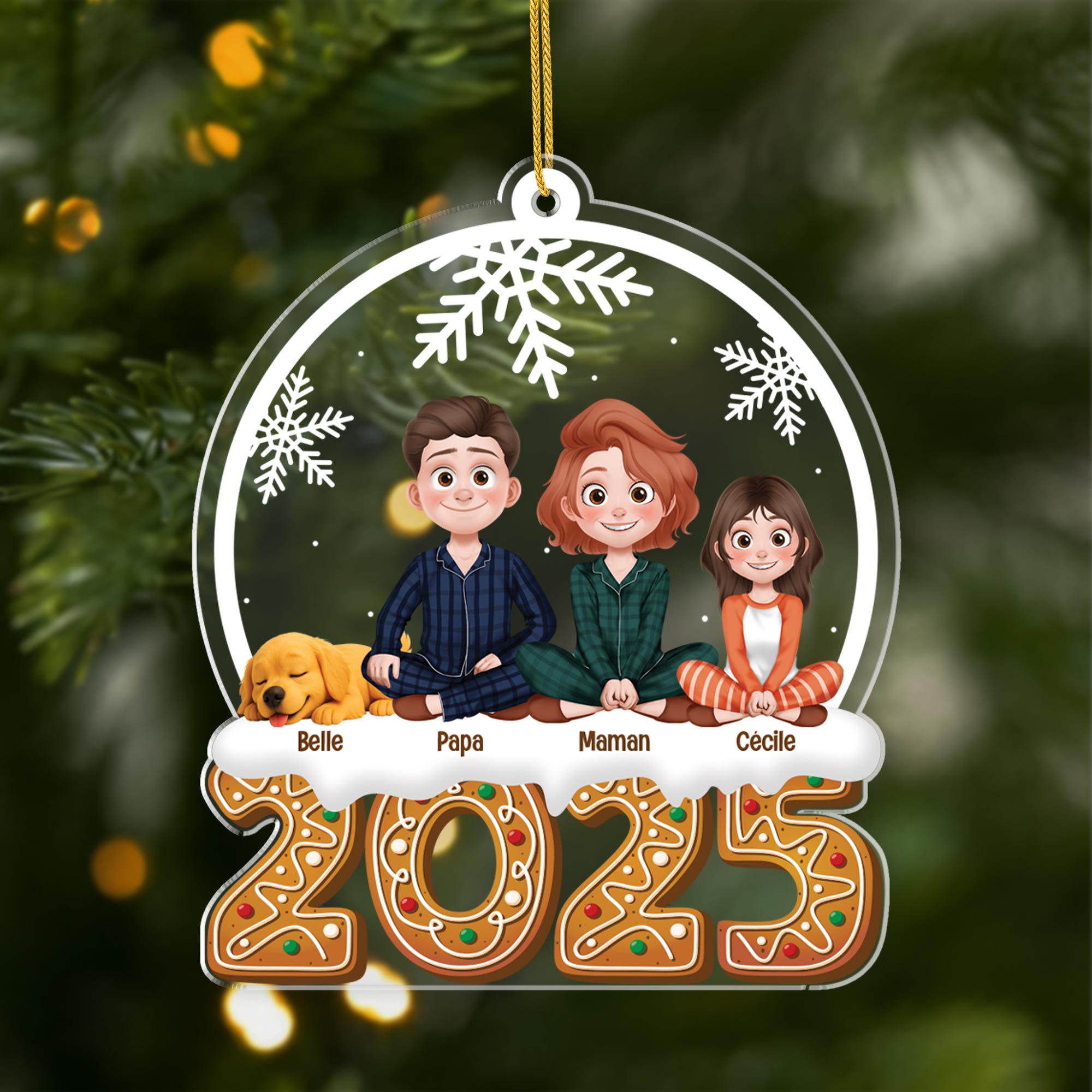 5822OFR1 ornement noel acrylique personnalise avec animal notre boule a neige de famille 5822otyai