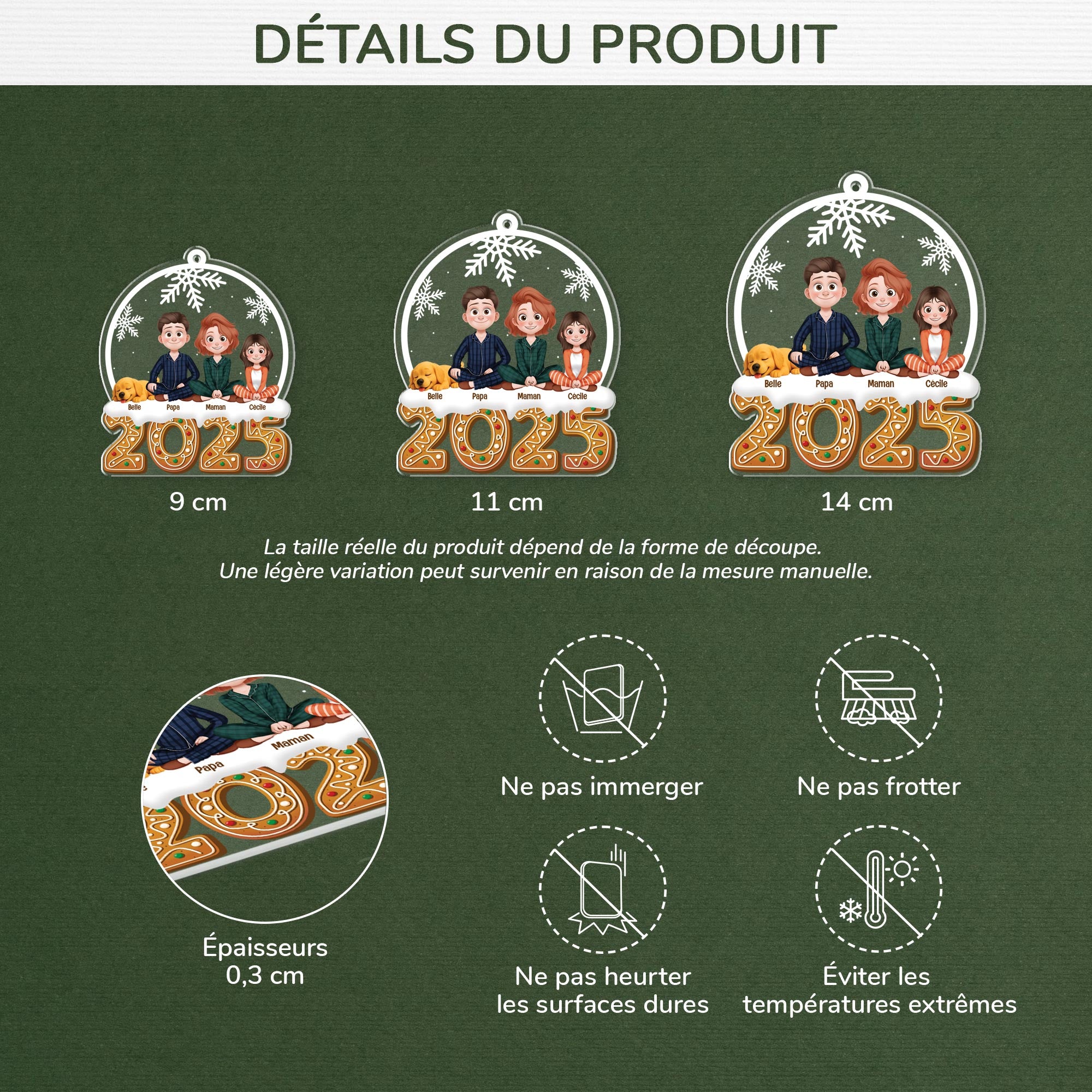 5822OFR3 ornement noel acrylique personnalise avec animal notre boule a neige de famille 5822otyai