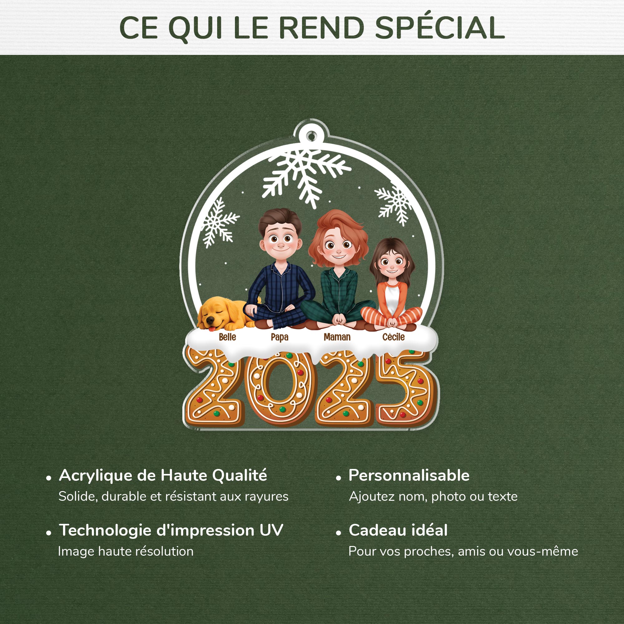 5822OFR4 ornement noel acrylique personnalise avec animal notre boule a neige de famille 5822otyai