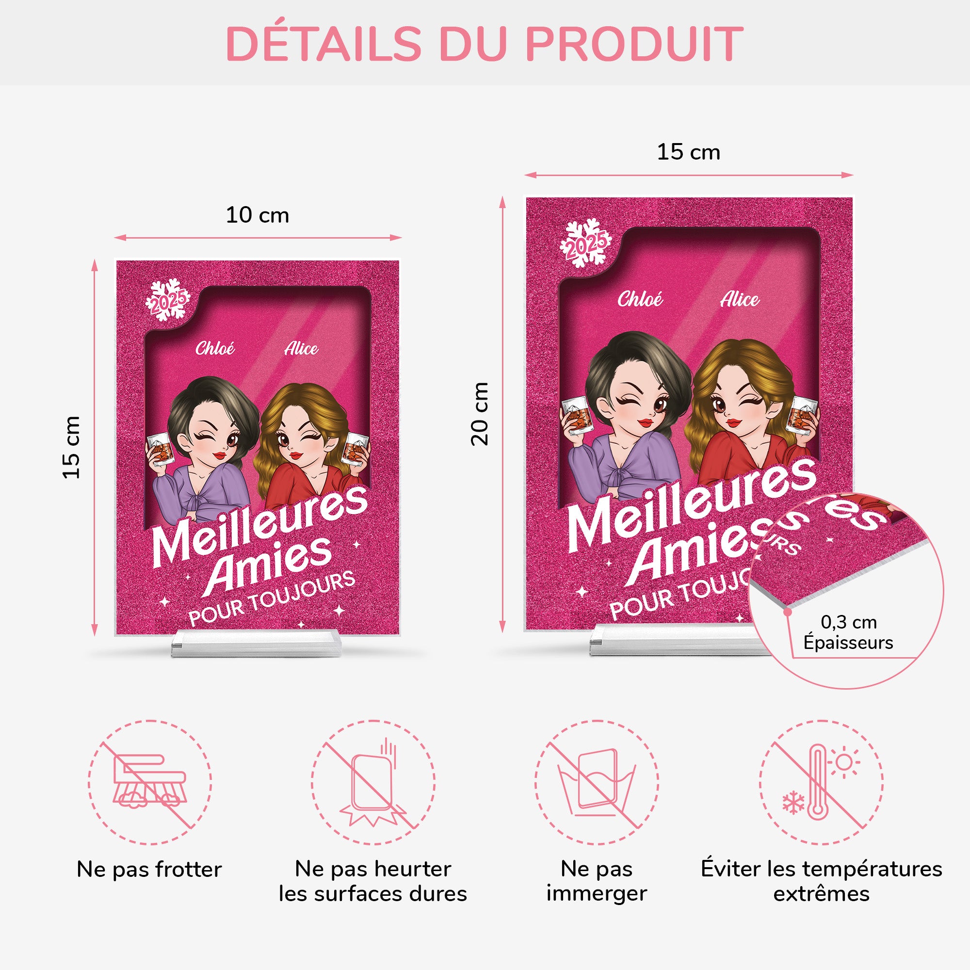 5832RFR4 plaque en acrylique personnalisee avec support poupee meilleure amie 5832r8maf