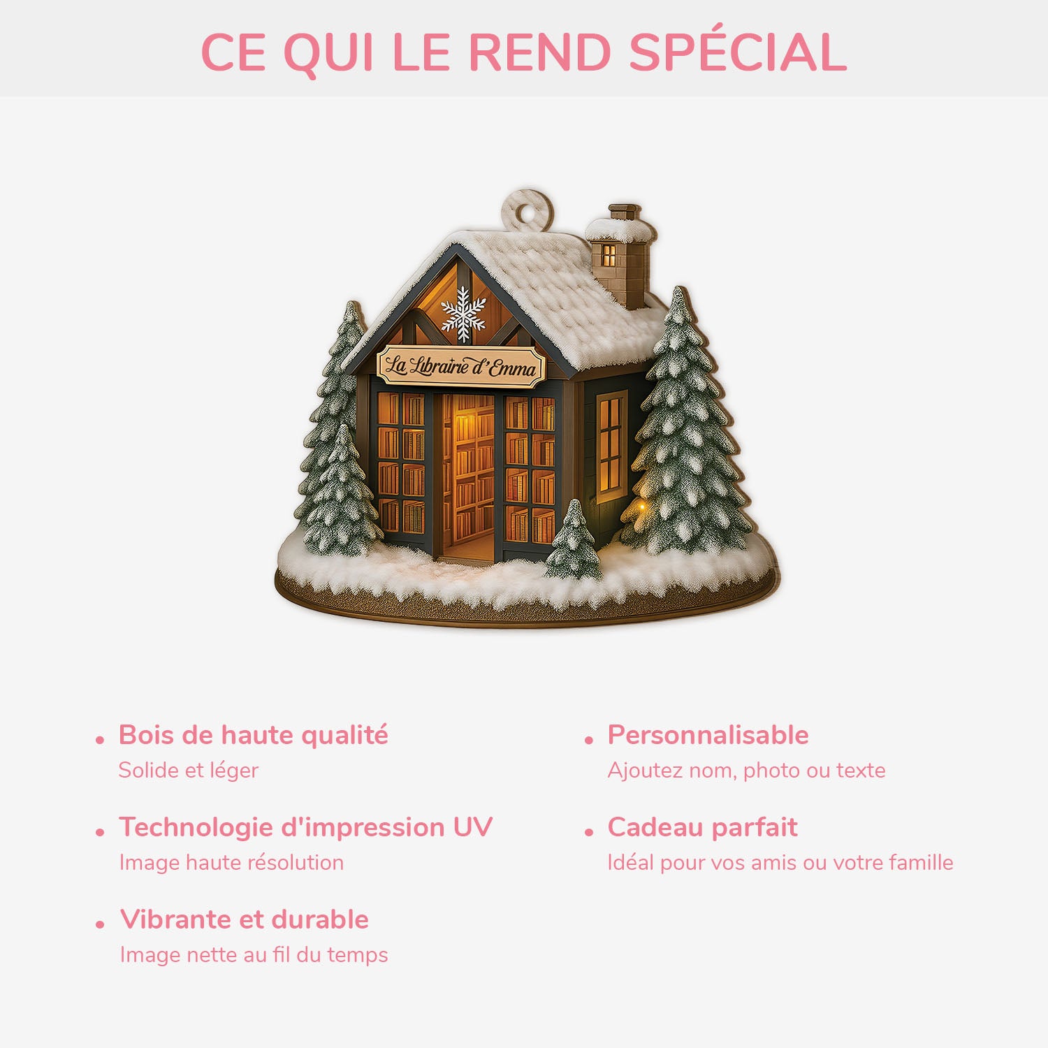 5833OFR4 ornement en bois a 1 couche personnalise pour les amoureux des livres la librairie d_emma 5833okmqa