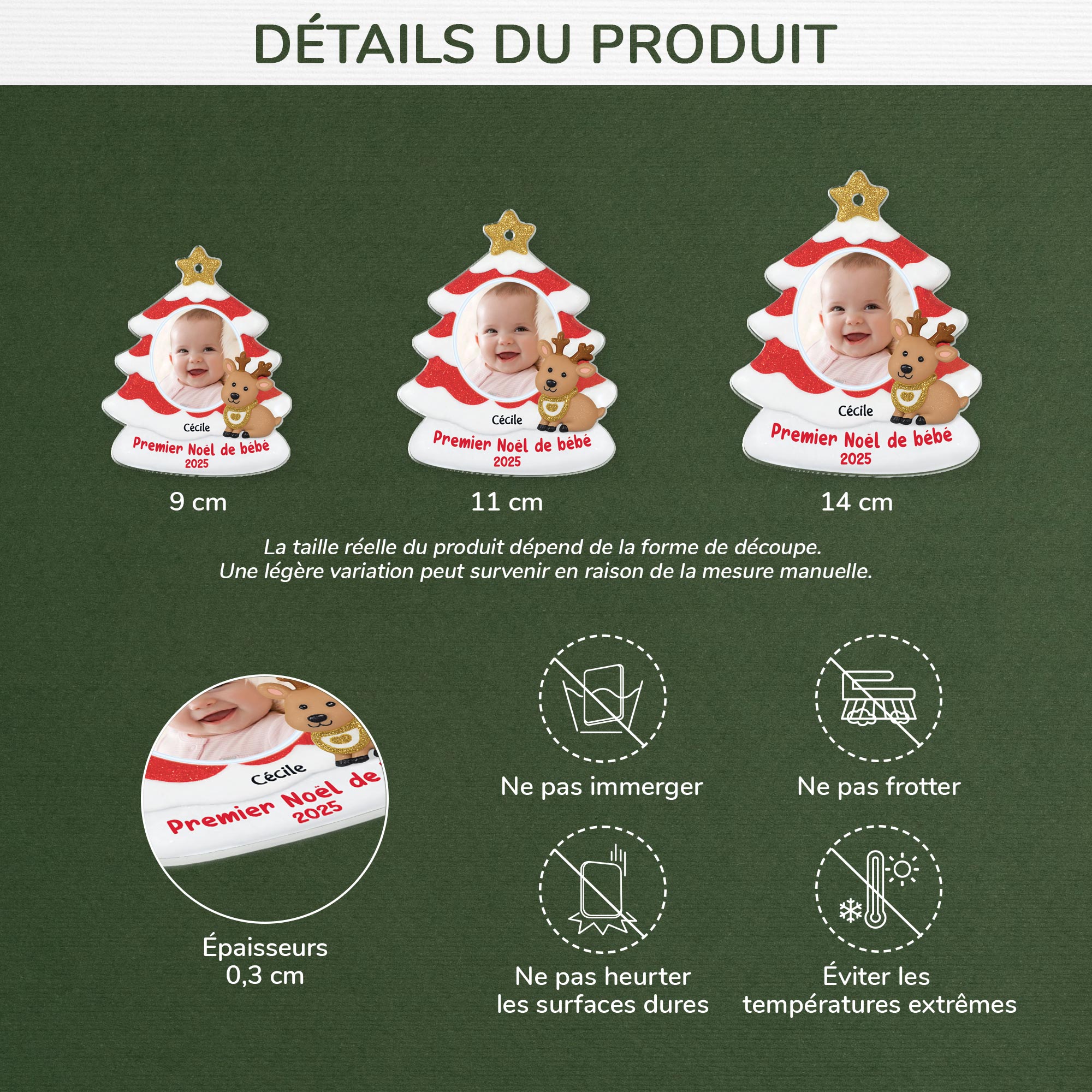 5838OFR3 ornement acrylique personnalise bebe avec photo mon premier noel rouge et blanc 5838o3zak