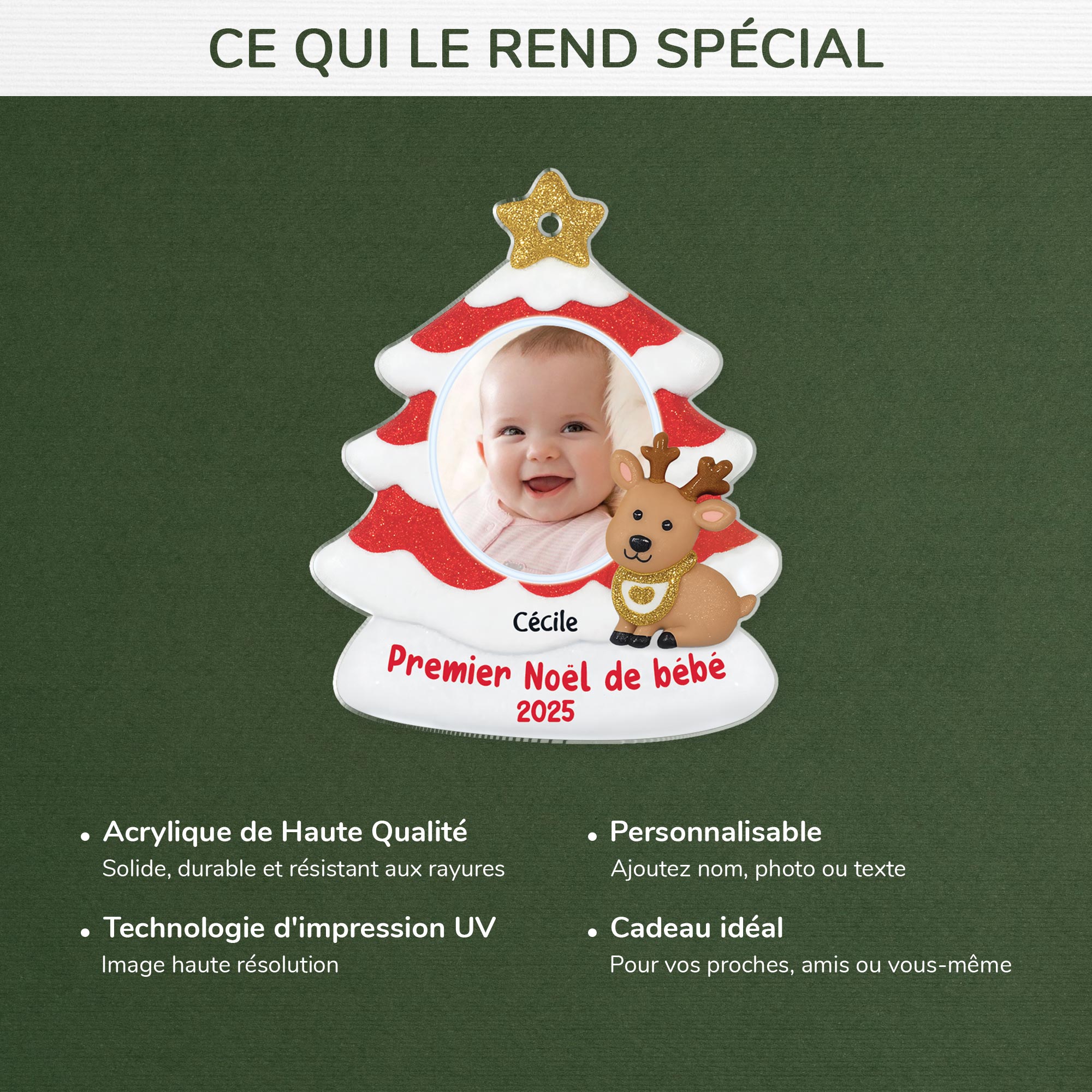 5838OFR4 ornement acrylique personnalise bebe avec photo mon premier noel rouge et blanc 5838o3zak