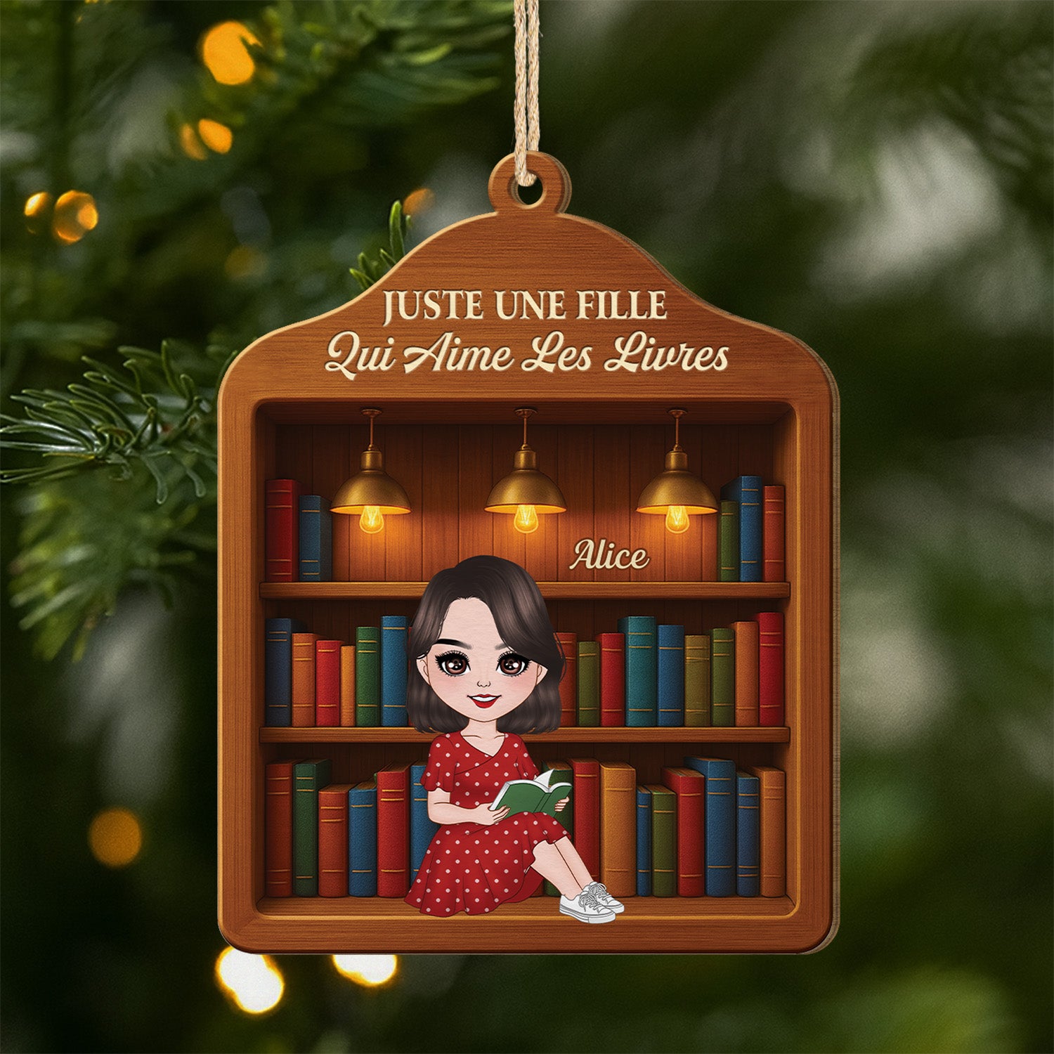 5839OFR1 effet dimpression 3d ornement en bois a 1 couche personnalise juste une fille qui aime les livres 5839oklma