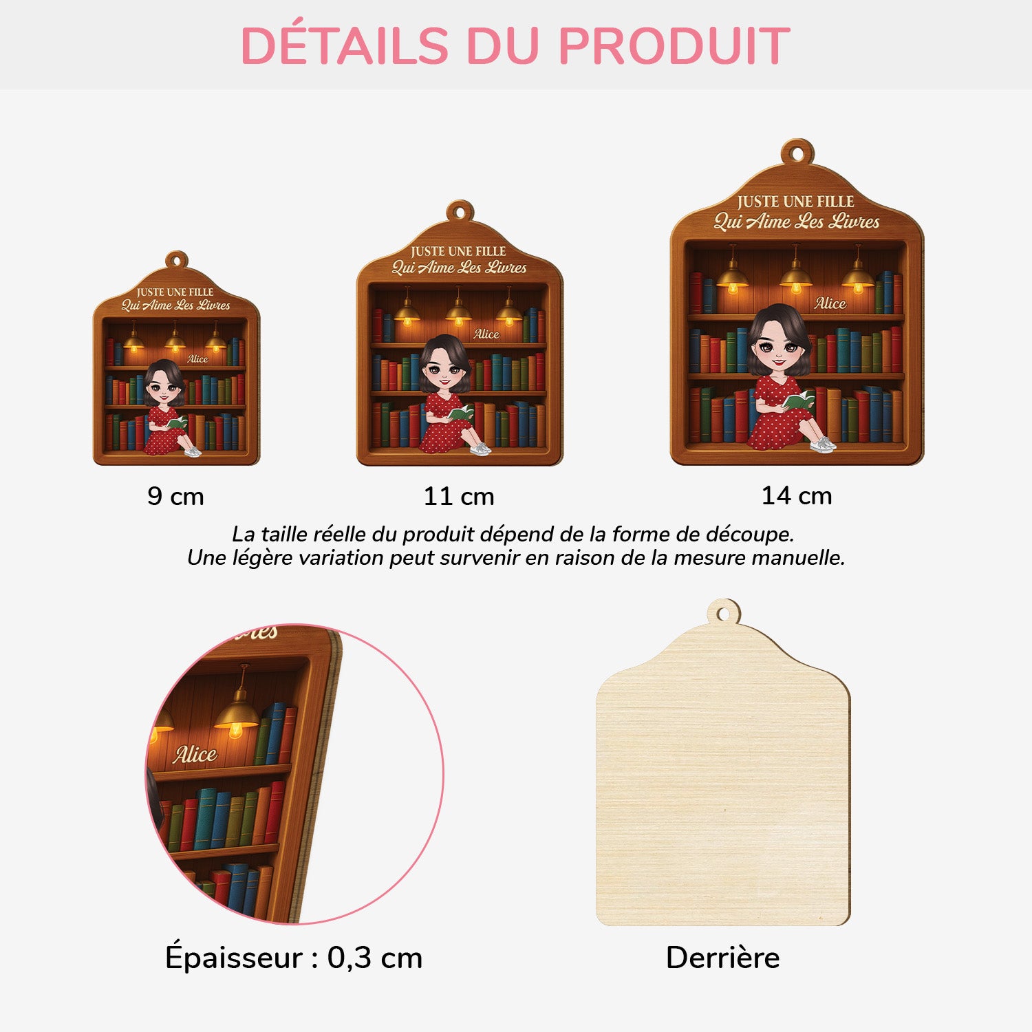 5839OFR3 effet dimpression 3d ornement en bois a 1 couche personnalise juste une fille qui aime les livres 5839oklma