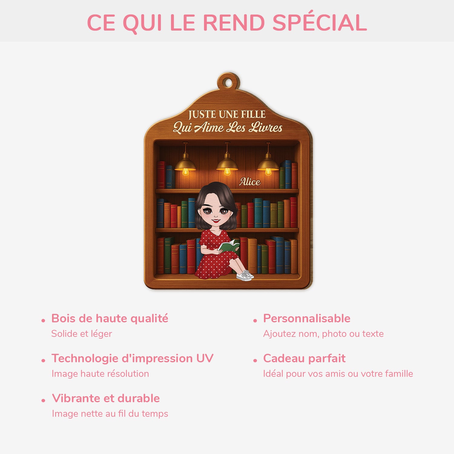 5839OFR4 effet dimpression 3d ornement en bois a 1 couche personnalise juste une fille qui aime les livres 5839oklma