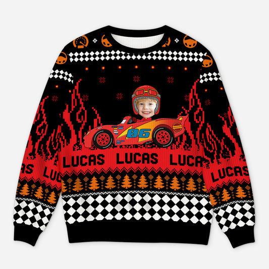 5847WFR1 pull moches de noel enfant avec photo voiture de course 5847wtqmk