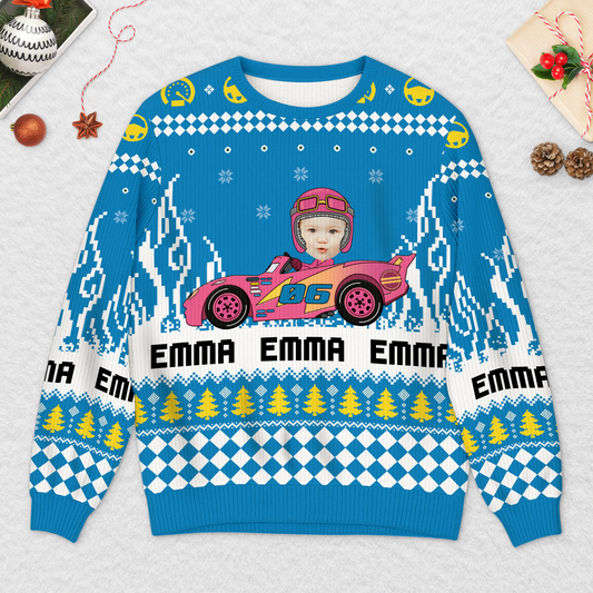 5847WFR2 pull moches de noel enfant avec photo voiture de course 5847wtqmk