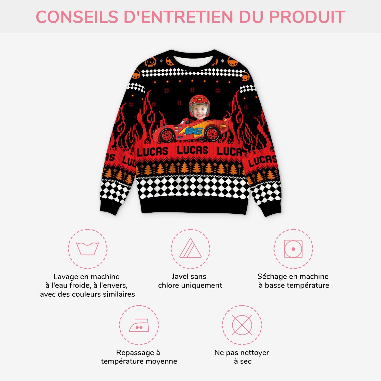 5847WFR4 pull moches de noel enfant avec photo voiture de course 5847wtqmk