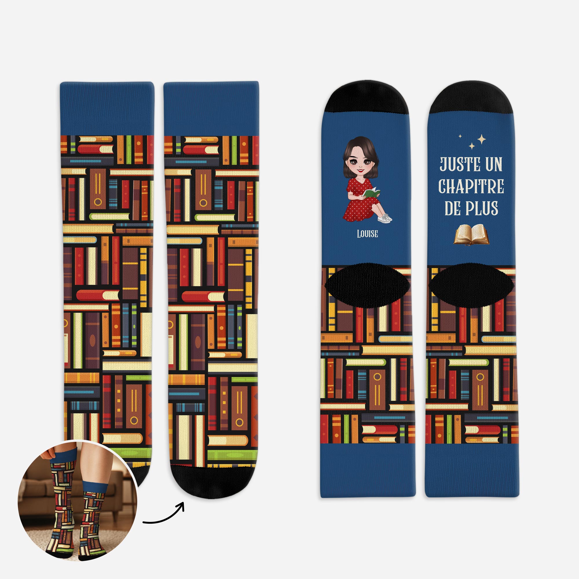 5849JFR1 chaussettes personnalisees pour les amoureux des livres juste un chapitre de plus 5849j8vaa