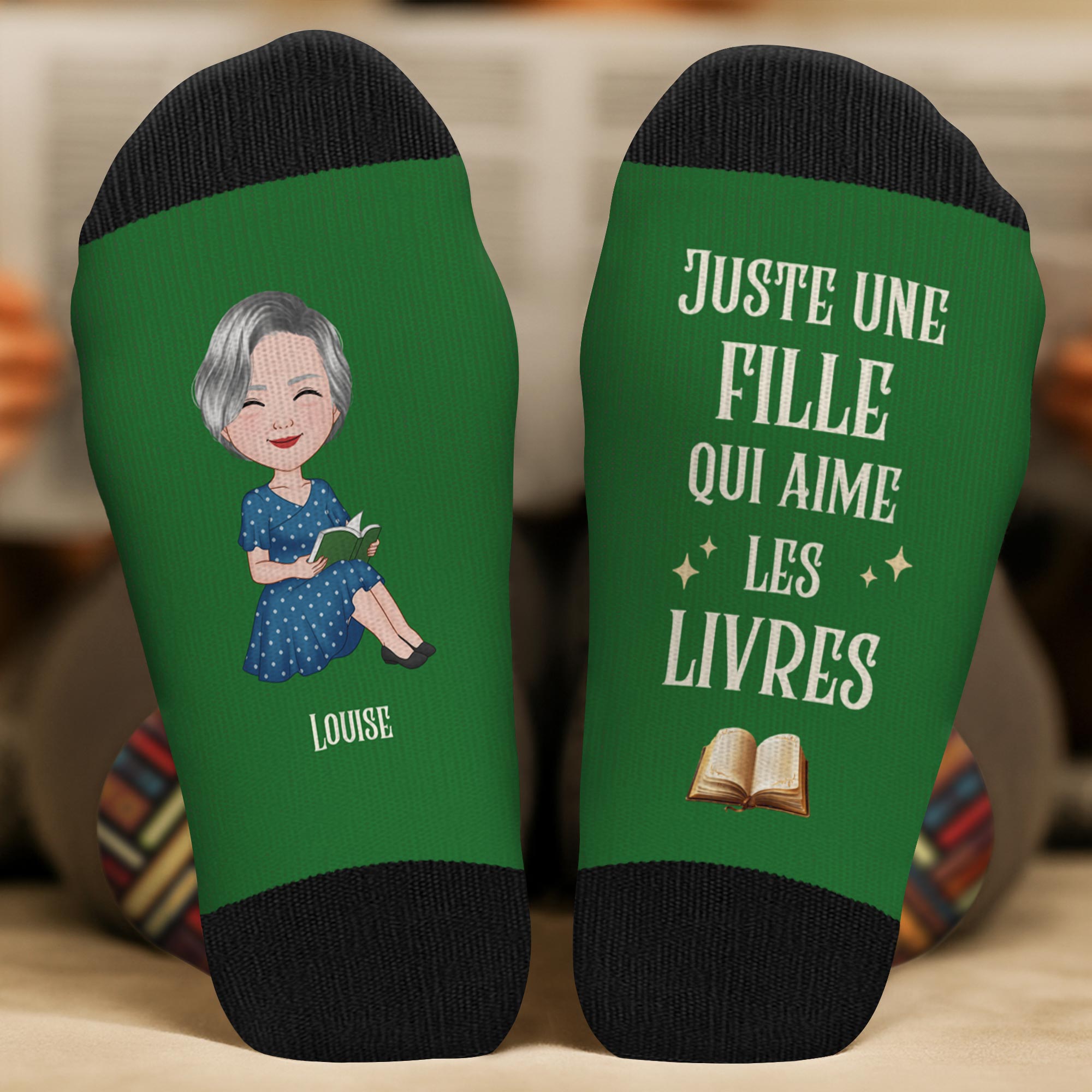 5849JFR2 chaussettes personnalisees pour les amoureux des livres juste un chapitre de plus 5849j8vaa