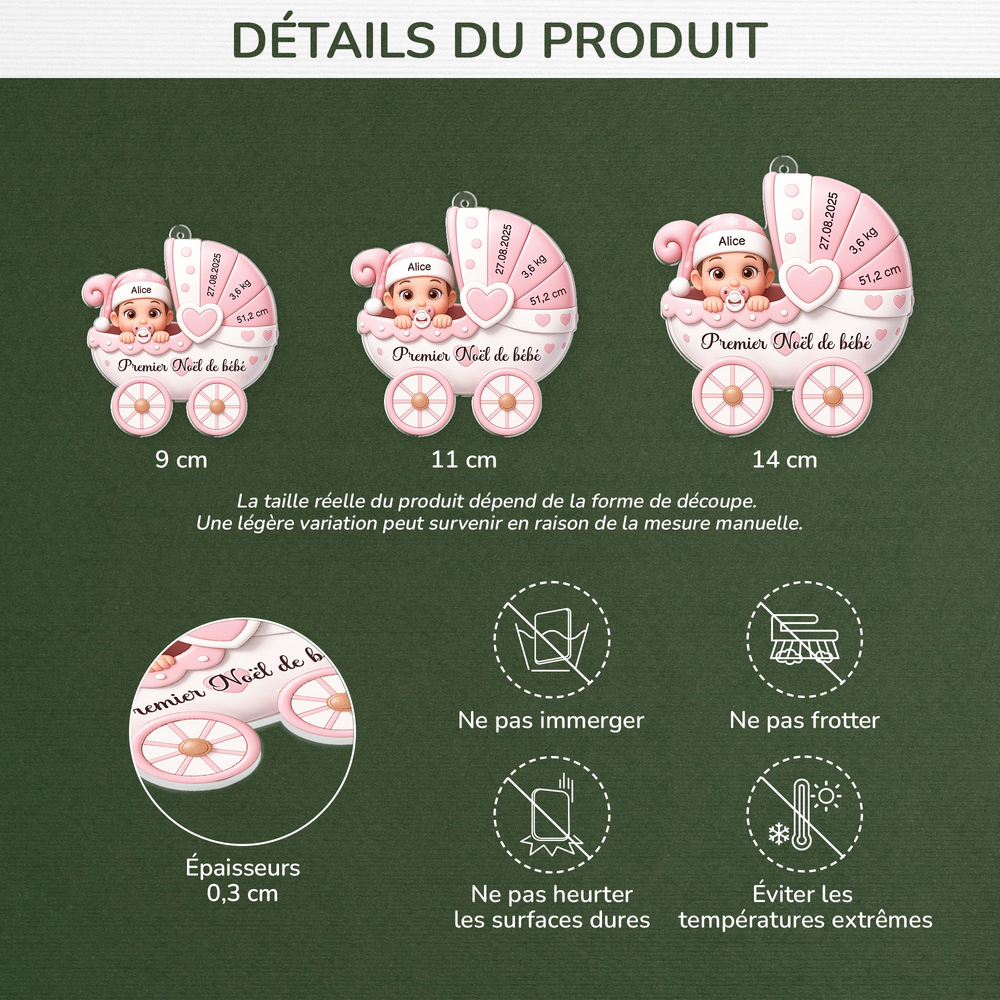 5850OFR3 effet dimpression 3d ornement acrylique personnalise premier noel poussette de bebe 5850o8mnk