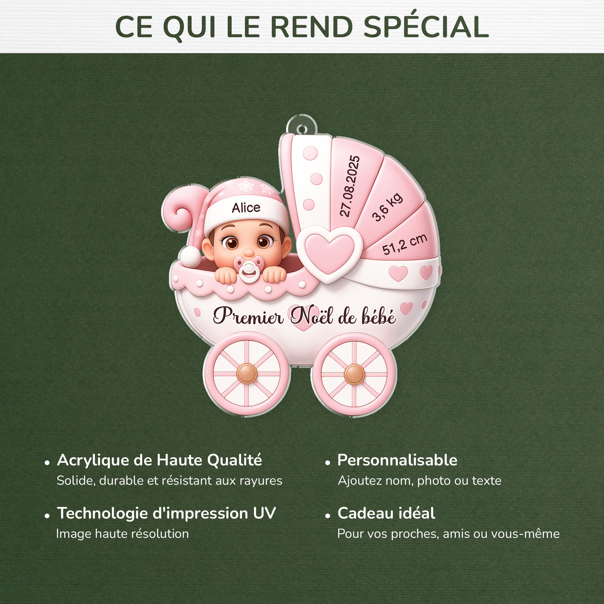 5850OFR4 effet dimpression 3d ornement acrylique personnalise premier noel poussette de bebe 5850o8mnk