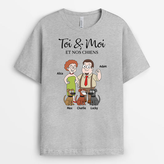 5854AFR2 t shirt personnalise couple toi moi et le chien 5854akq7c