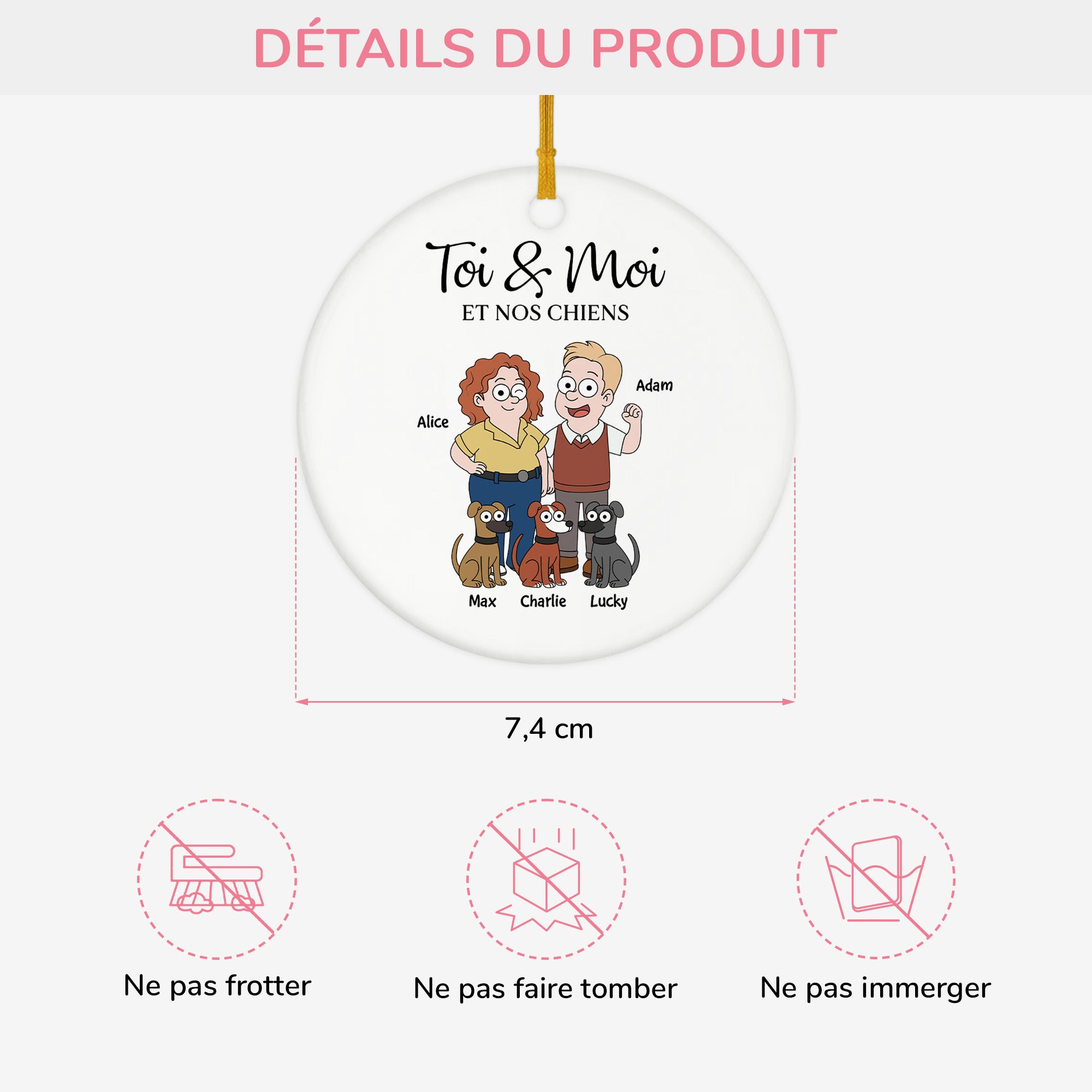 5854OFR3 ornement ceramique personnalise couple toi moi et le chien 5854okq7c