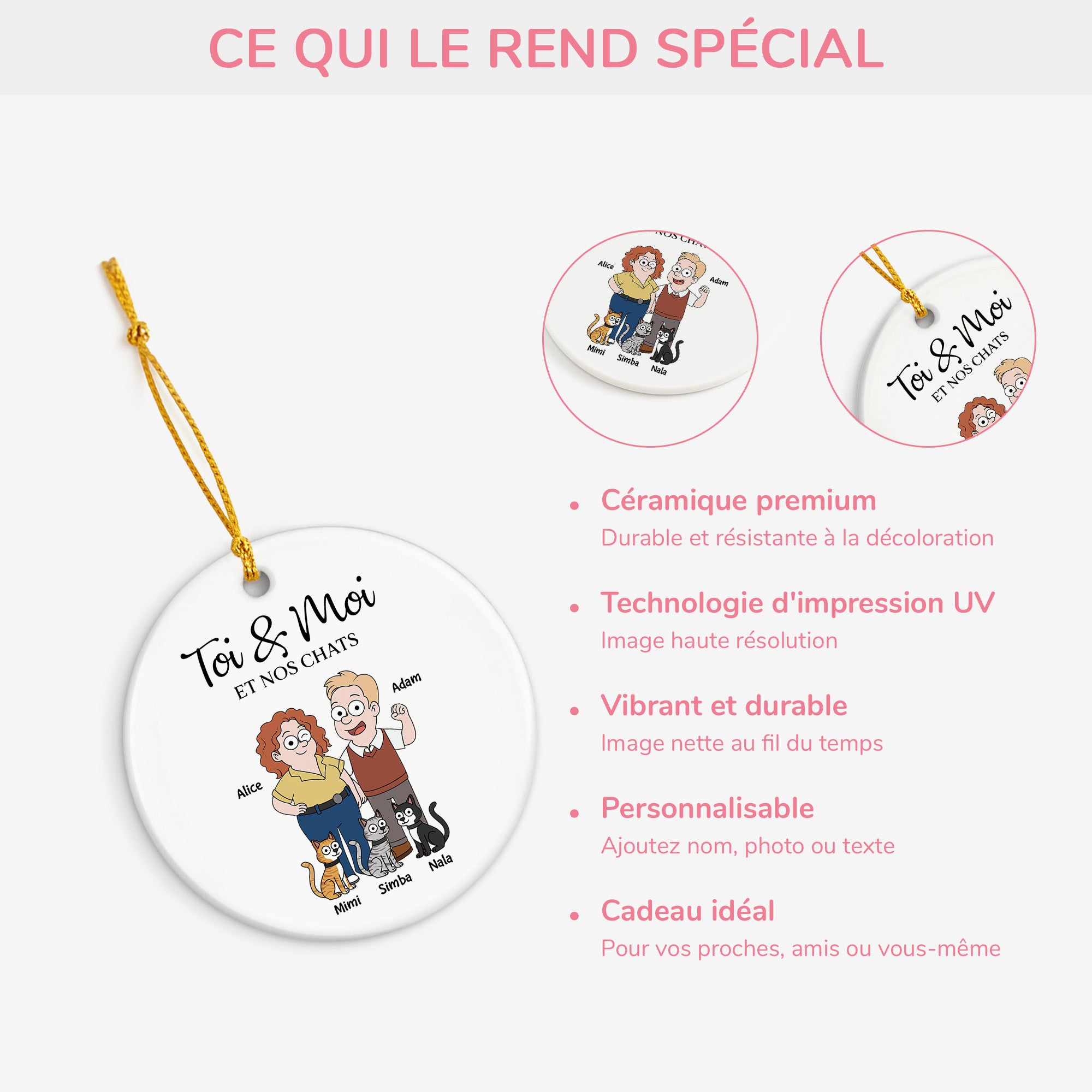 5854OFR4 ornement ceramique personnalise couple toi moi et le chat 5854okq7d
