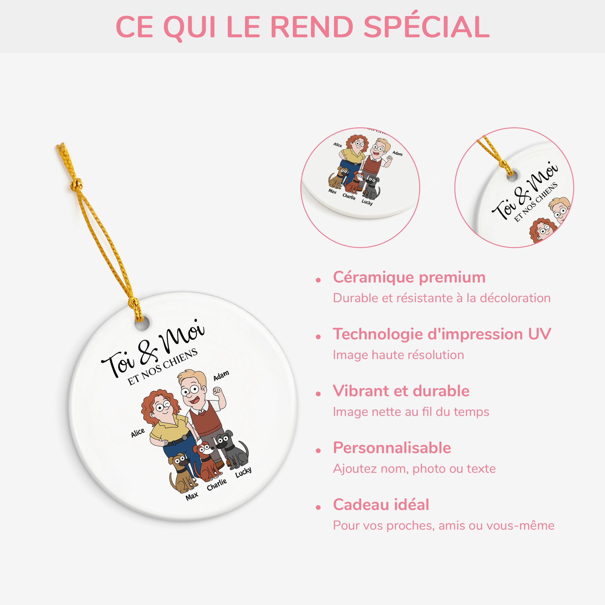 5854OFR4 ornement ceramique personnalise couple toi moi et le chien 5854okq7c