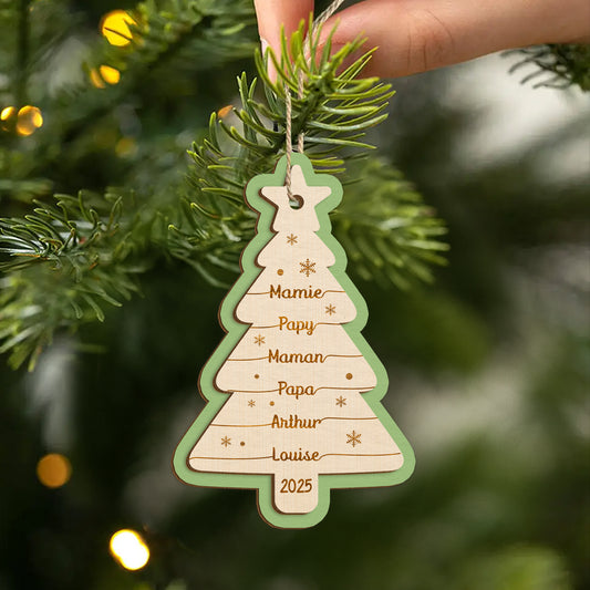 5858OFR2 ornement en bois a 2 couches personnalise famille sapin de noel avec prenom 5858okuti