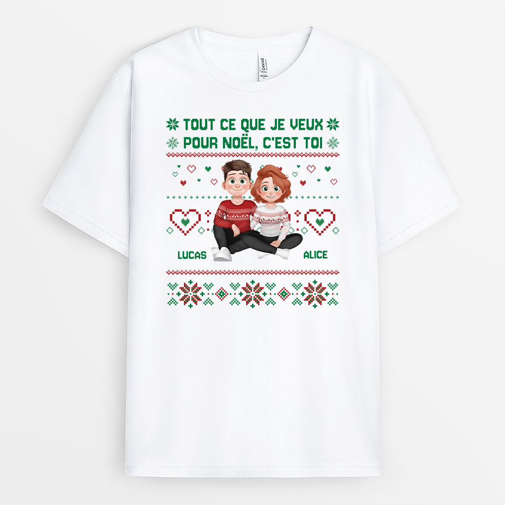 5860AFR1 t shirt de noel personnalise couple tout ce que je veux pour noel 5860akzng