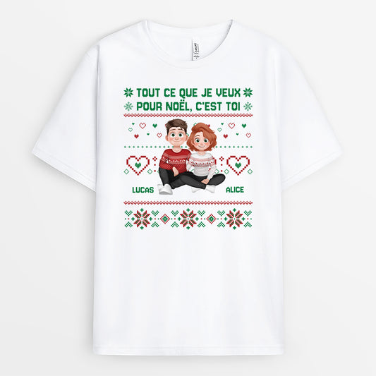 5860AFR1 t shirt de noel personnalise couple tout ce que je veux pour noel 5860akzng