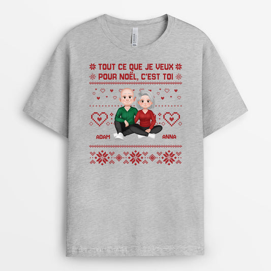 5860AFR2 t shirt de noel personnalise couple tout ce que je veux pour noel 5860akzng