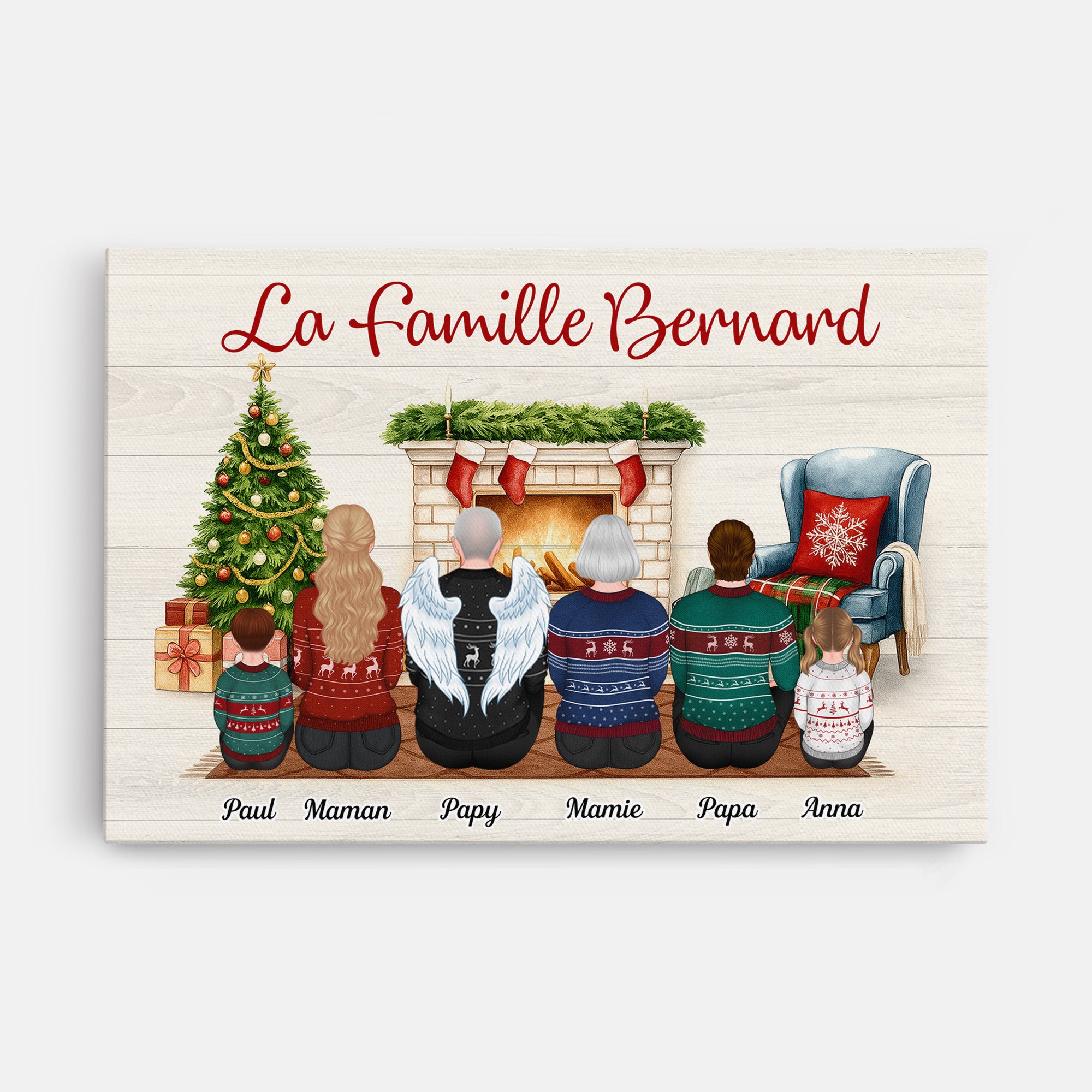 5864CFR1 toile personnalisee famille de noel ensemble devant la cheminee 5864c3yti