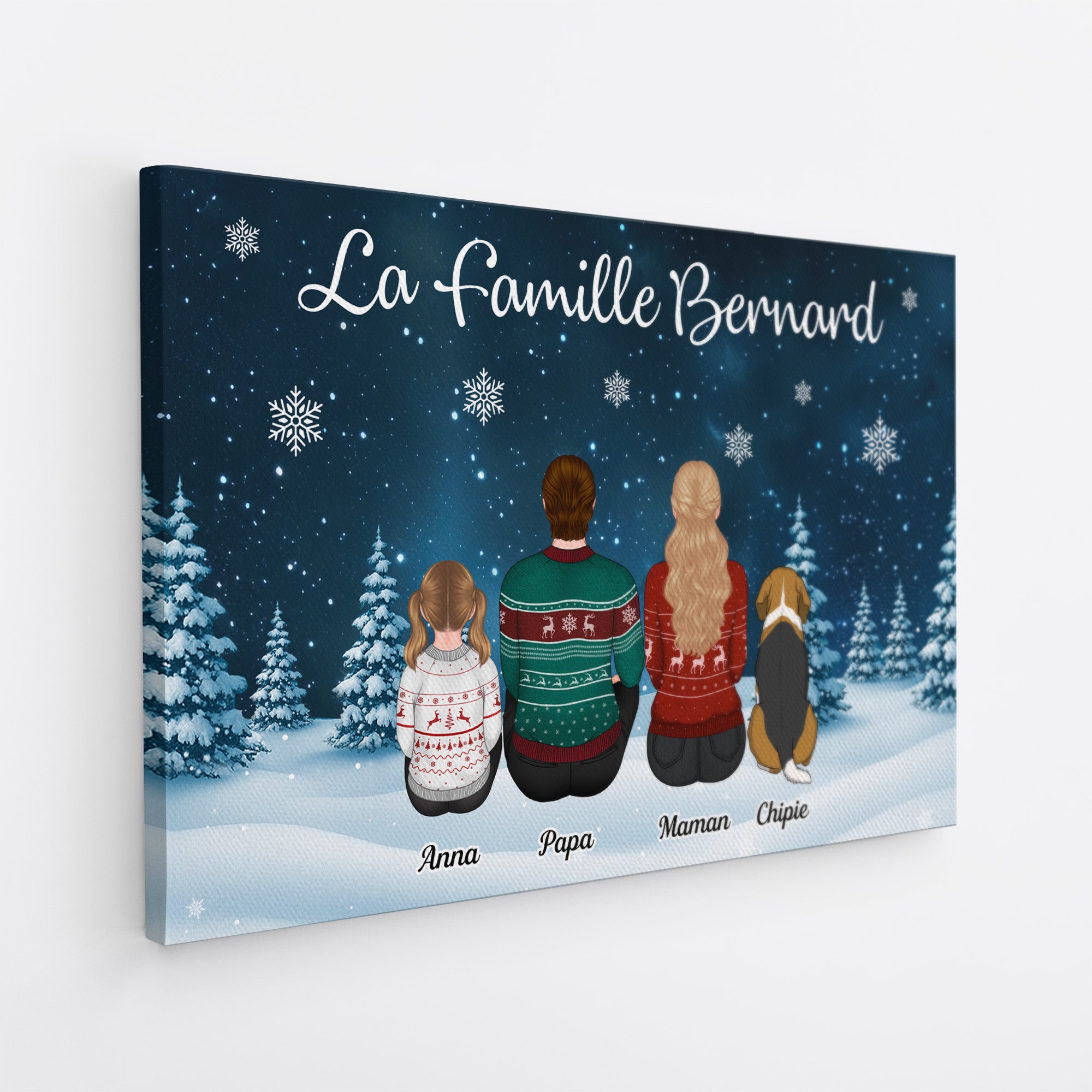 5864CFR2 toile personnalisee famille de noel ensemble devant la cheminee 5864c3yti