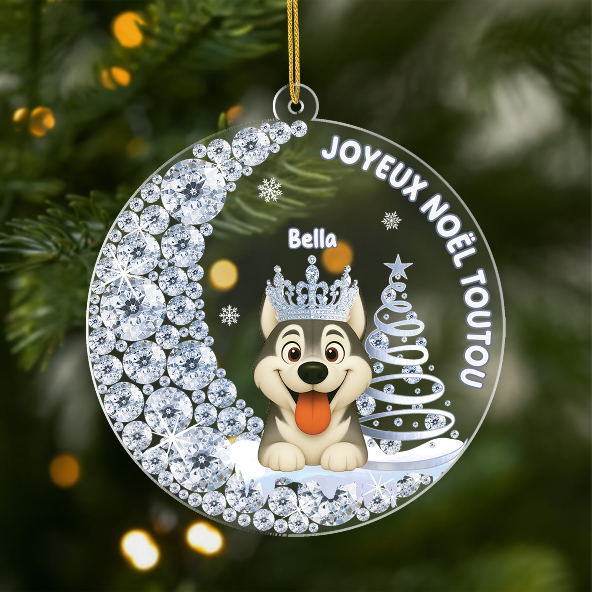 5867OFR1 effet dimpression 3d ornement acrylique personnalise chien joyeux noel toutou 5867okqmc