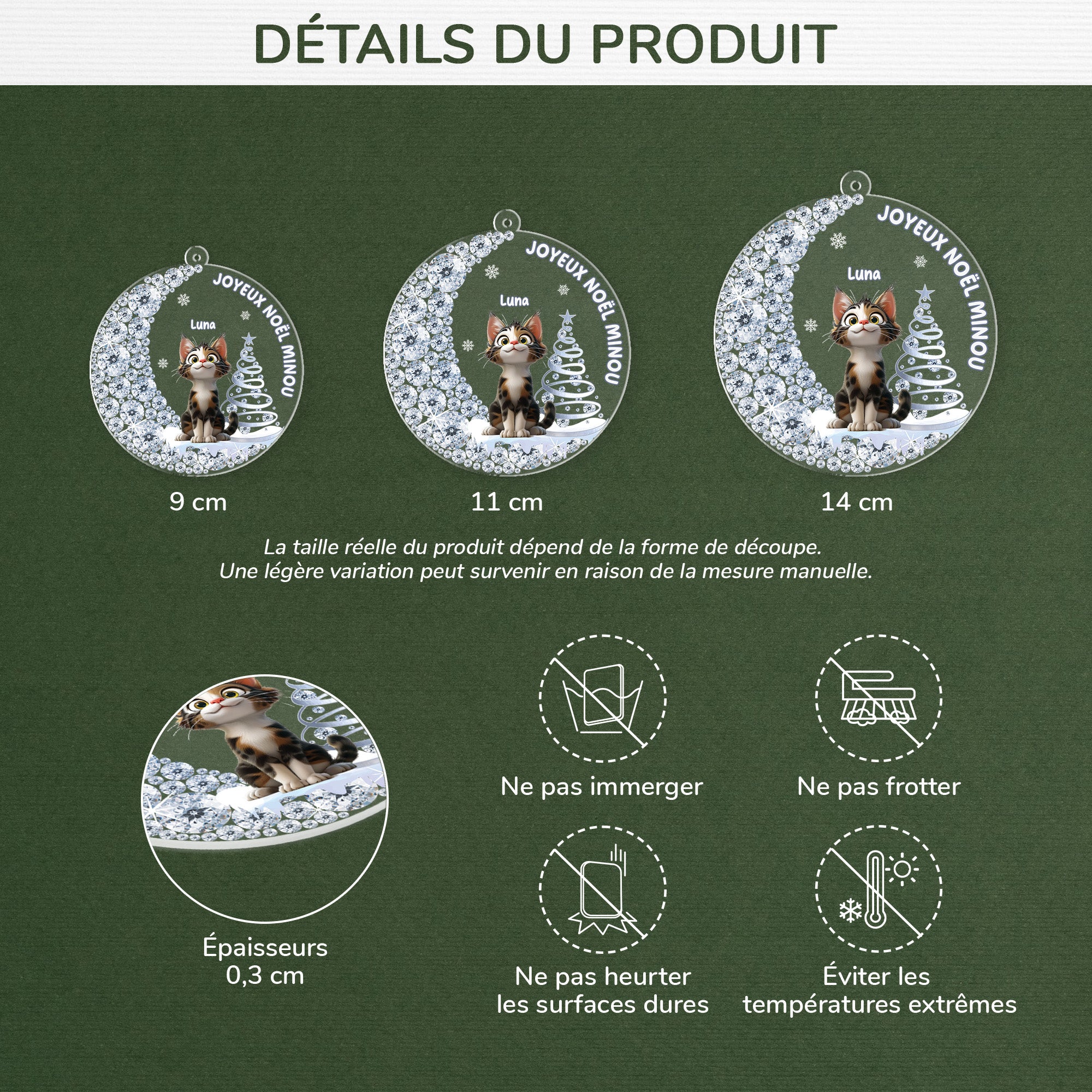5867OFR3 effet dimpression 3d ornement acrylique personnalise chat joyeux noel minou 5867okqmd