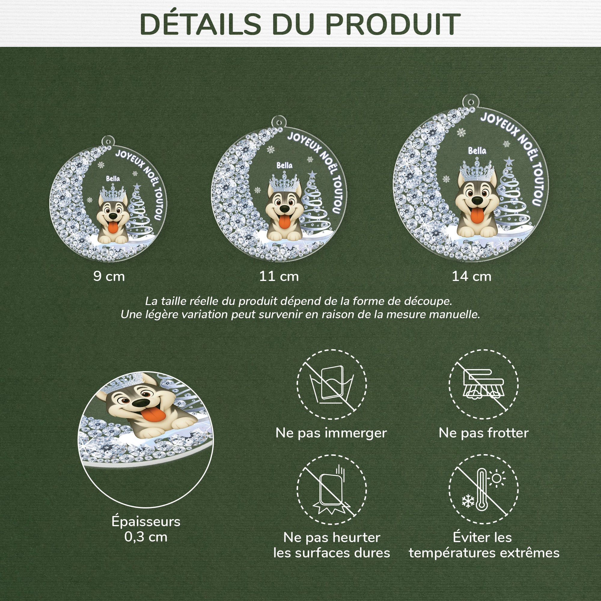 5867OFR3 effet dimpression 3d ornement acrylique personnalise chien joyeux noel toutou 5867okqmc