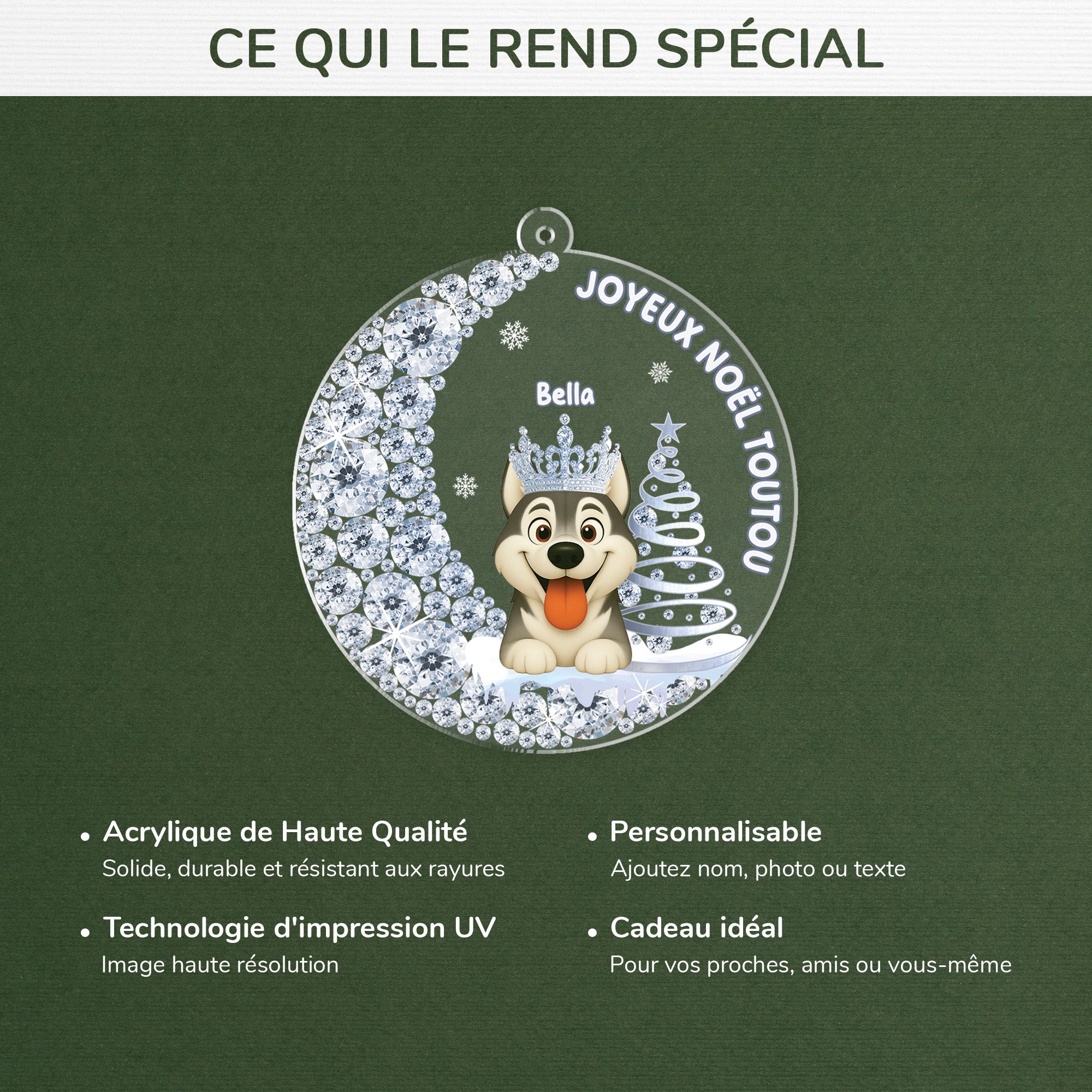 5867OFR4 effet dimpression 3d ornement acrylique personnalise chien joyeux noel toutou 5867okqmc