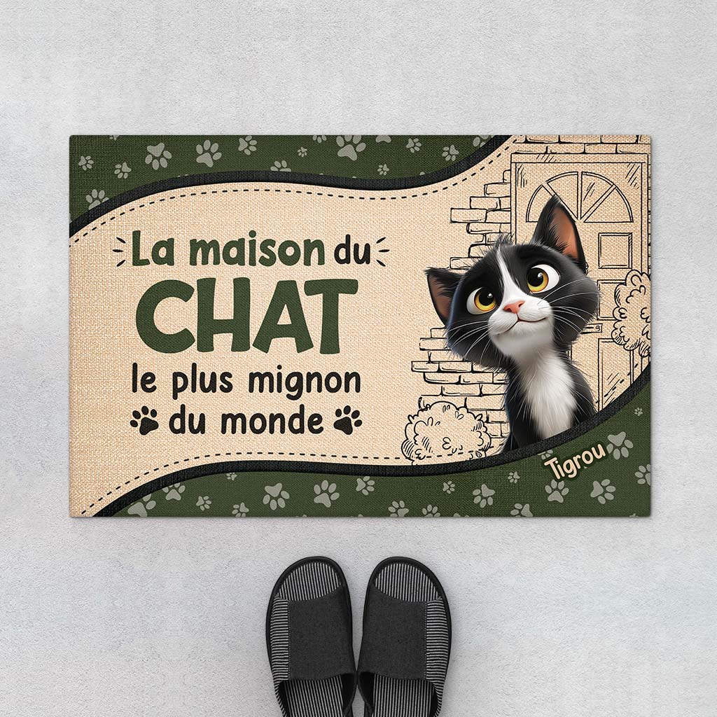 5872DFR1 paillasson personnalise la maison du chat le plus mignon du monde 5872d8lzd