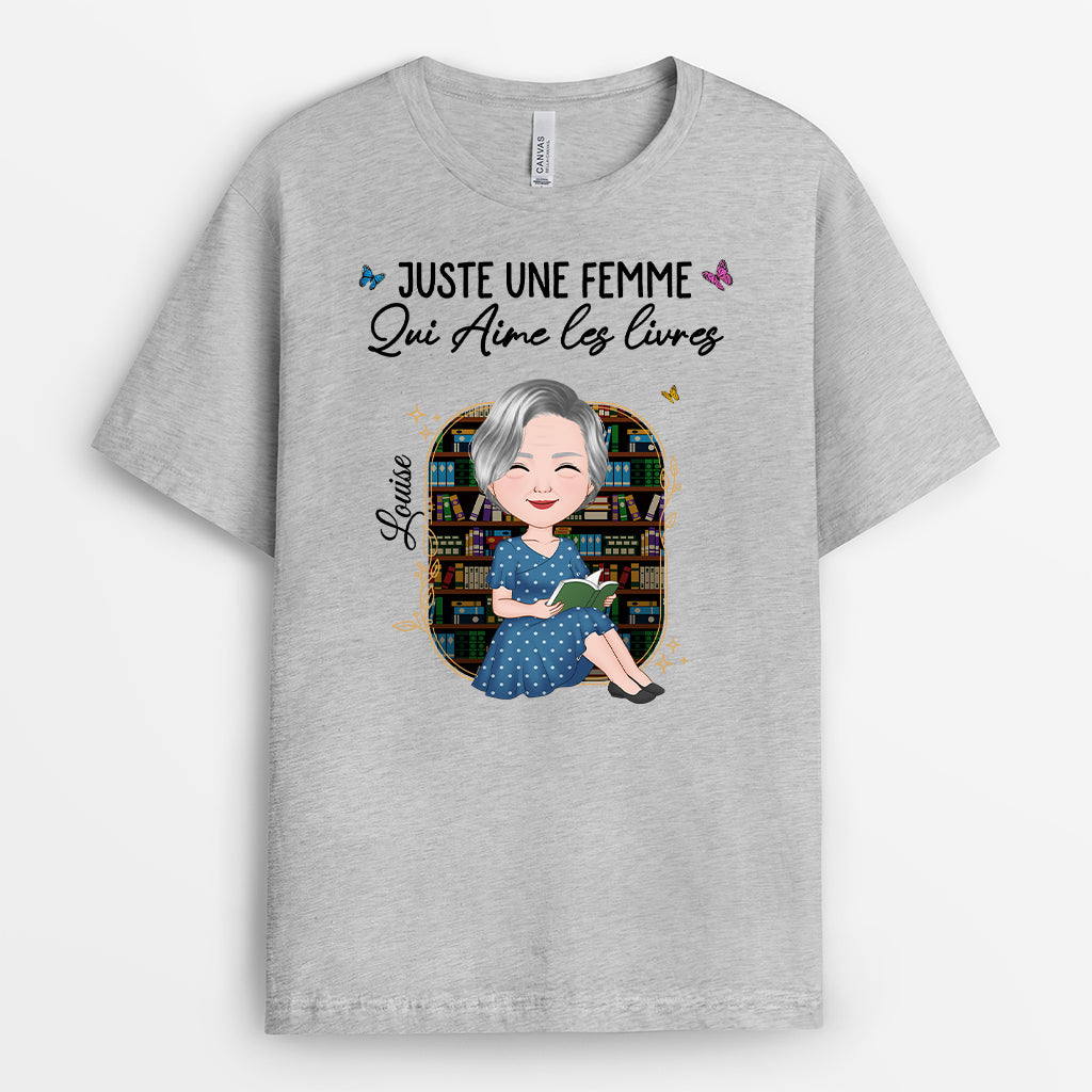 5874AFR2 t shirt personnalise pour femme juste une fille qui aime les livres 5874attma