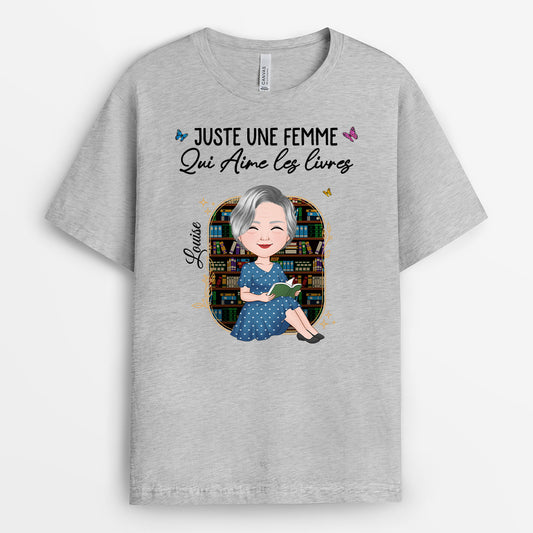5874AFR2 t shirt personnalise pour femme juste une fille qui aime les livres 5874attma