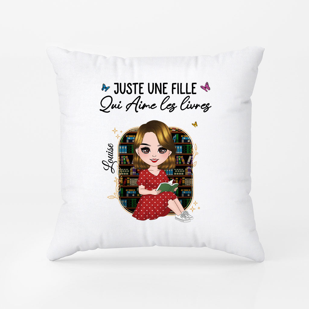 5874PFR1 coussin personnalise pour femme juste une fille qui aime les livres 5874pttma
