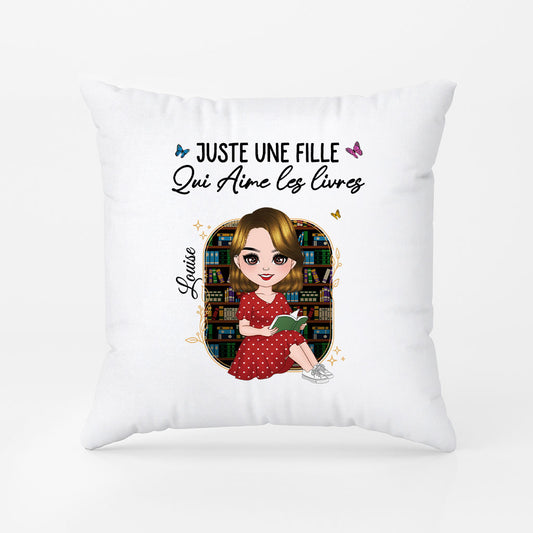 5874PFR1 coussin personnalise pour femme juste une fille qui aime les livres 5874pttma