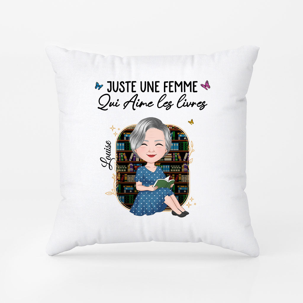 5874PFR2 coussin personnalise pour femme juste une fille qui aime les livres 5874pttma